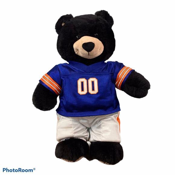 Build a Bear Lil Night Sky Black Tan 17" Bear Cub in Blue Orange Football Outfit - Picture 11 of 11